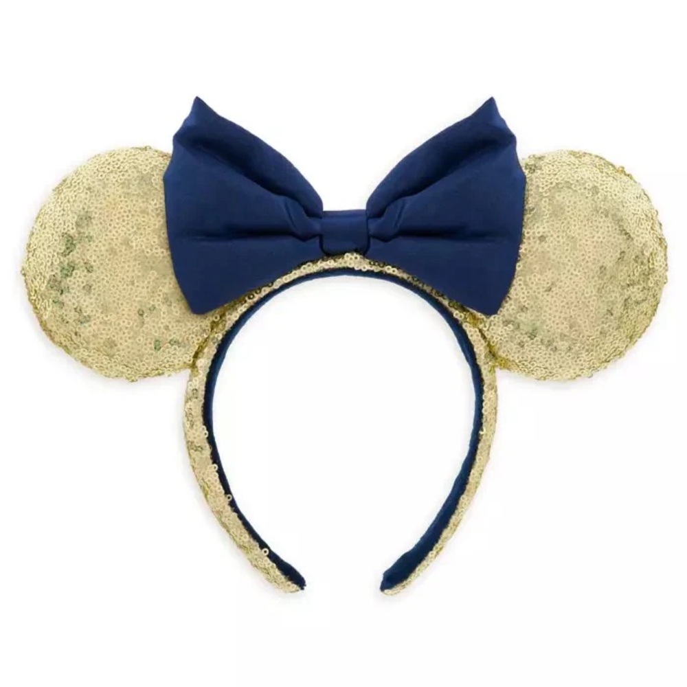 Gold Sequin Disney ears with blue bow